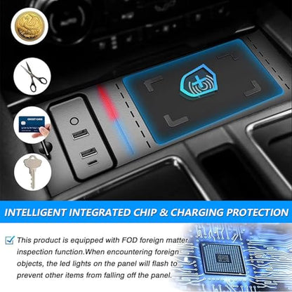 Wireless Charger for Ford F-150 2015-2023, Automotive Center Console Organizer Wireless Charging Pad for Ford F150 Interior Accessories (Doesn't fit F-250/F-350)