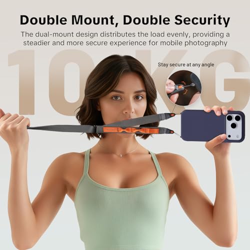 PGYTECH LinkGo Phone Strap, Quick Release Crossbody Lanyard & Lens Cloth - color: Dual Mount-misty Grey