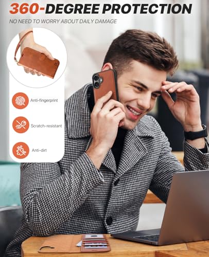 OCASE for iPhone 16 Plus Case Detachable Wallet Case with Card Holder, 2 in 1 Pu Leather Flip Folio with RFID Blocking Stand Wrist Strap Shockproof Phone Cover 6.7 Inch 2024, Brown - color: Brown, size: iPhone 16 Plus