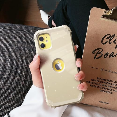 IDweel for iPhone 11 Case with Screen Protector(Tempered Glass), Hybrid 3 in 1 Shockproof Slim Fit Heavy Duty Protection Hard PC Cover Soft Silicone Bumper Full Body Case,Glitter Yellow - color: Glitter Yellow