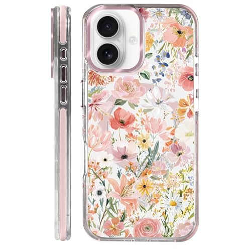 Clear Magnetic Case for iPhone 16 Plus, Slim Anti-Yellow Transparent Cover, Military Grade Protection, Phone Cases for iPhone 16 Plus, Spring Floral - color: A Spring Floral, size: Iphone 16 Plus