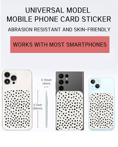Phone Card Holder Leather, Dual Pocket Phone Wallet Adhesive Stick On, Cute Phone Case Credit Card Holder, Suitable for Most of Phones Cute Polka Dots