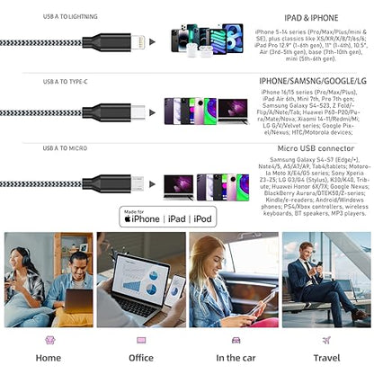 Multi Charging Cable 2Pack 6FT 3 in 1 Long Apple MFi Certified Cable - color: Grey/Silver, size: 6ft
