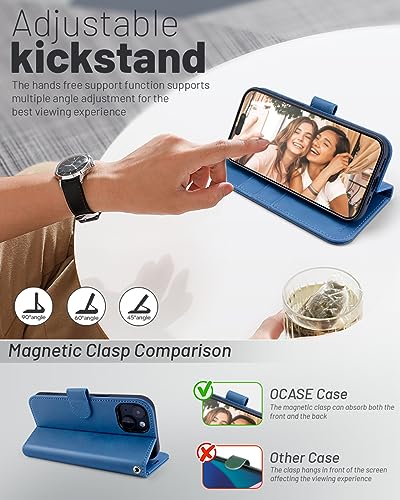 OCASE Compatible with iPhone 15 Wallet Case, PU Leather Flip Folio Case with Card Holders RFID Blocking Kickstand [Shockproof TPU Inner Shell] Phone Cover 6.1 Inch 2023, Light Blue - color: Light Blue