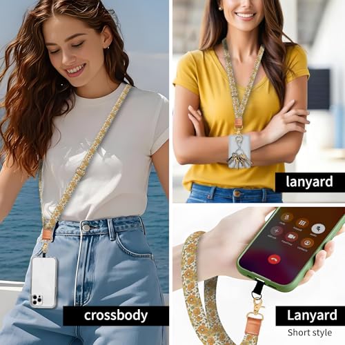 Phone Lanyard Crossbody Wrist Strap, Universal Adjustable Neck Strap for Phone Case Keys ID Badges, Travel Essential - color: Cute Orange Flower