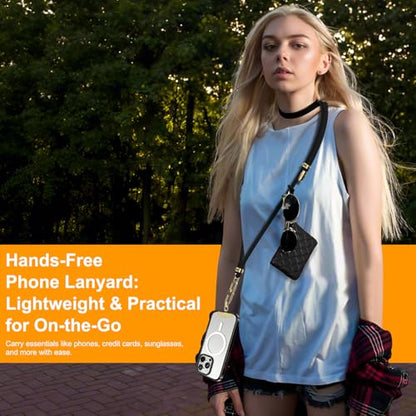 Phone Strap with Leather Zipper Pouch Bag, Hands-Free Phone Charm Holder Neck Strap Stylish Crossbody Adjustable Chain Lanyard with Wallet for All Phones