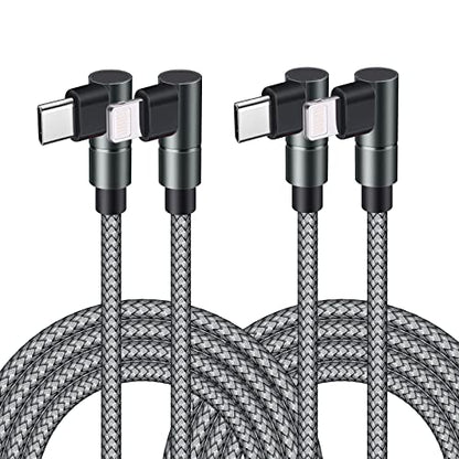 USB-C to Lightning Cable 10ft 90 Degree MFi Nylon Braided Cord - size: 10 FT