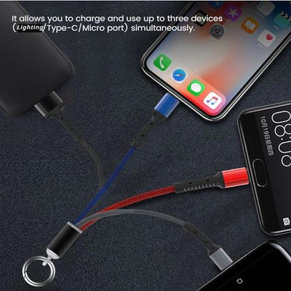 Portable Multi Charging Keychain, 3 in 1 Short Charge Cord, 0.5FT Cable for Travel Powerbank (2Pack)