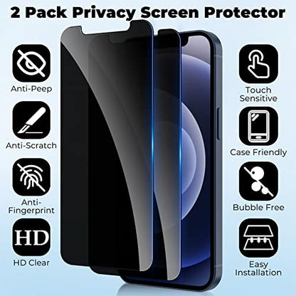 WHPXJY 4 Pack Privacy Screen Protector for iPhone 12/12 Pro 6.1 inch, Anti-Spy Screen Protector Tempered Glass Film Shatterproof/Anti-Scratch/Touch Sensitive/No Air Bubbles/Easy to Install - size: iPhone 12 -6.1Inch (Pack of 2)