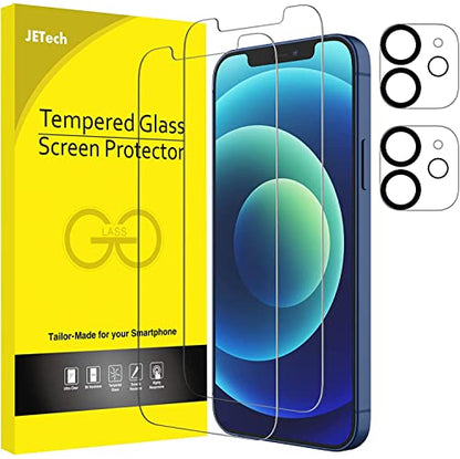 JETech Screen Protector for iPhone 12, with Camera Lens Protector, 2+2 Pack - size: iPhone 12