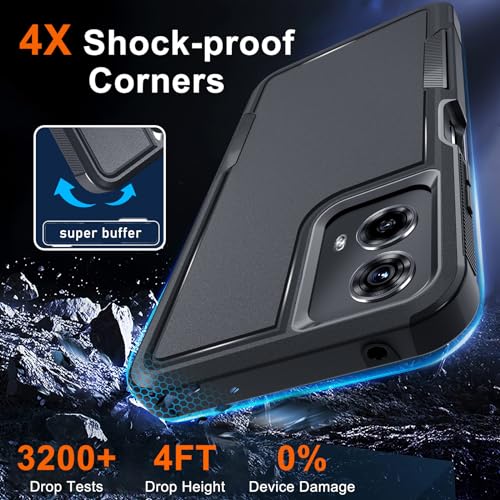 Case Compatible with Moto G 5G 2024, Full Body Heavy Duty Rugged Shockproof Protective Phone Cover with Lanyard Strap, Tempered Glass Screen Protector, Black Matte | with Tempered Glass Screen Protector+Lanyard Strap,Rugged Shockproof Protective Phone Cas