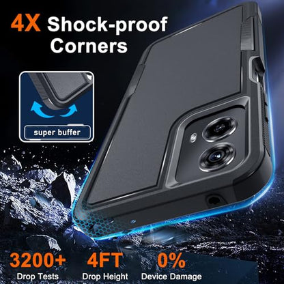 Case Compatible with Moto G 5G 2024, Full Body Heavy Duty Rugged Shockproof Protective Phone Cover with Lanyard Strap, Tempered Glass Screen Protector, Black Matte | with Tempered Glass Screen Protector+Lanyard Strap,Rugged Shockproof Protective Phone Cas