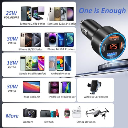 Car Charger USB C, 65W 4-Port Dual 12V USB-C & USB-A Car Phone Charger - color: Black, size: 2 Pack
