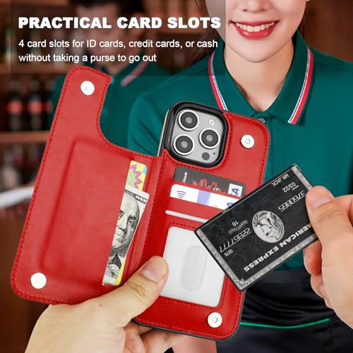ONETOP for iPhone 16 Pro Max Wallet Case with Credit Card Holder,Red - color: Red