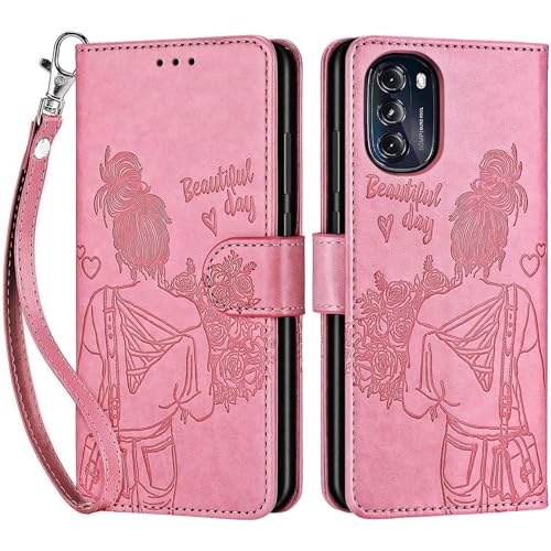 for Motorola Moto G 5G 2022 Wallet case, Pink-Girl | 3 Card Holders, Kickstand, Shockproof TPU Shell, PU Leather, Magnetic Closure, Protective Flip Folio Cover, Women - color: 1