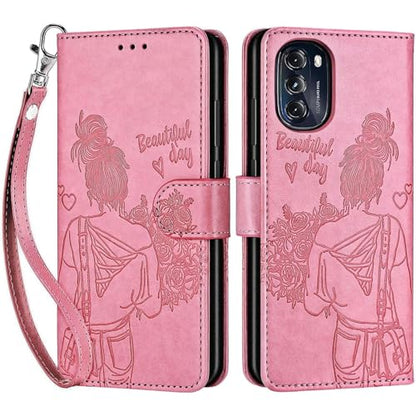 for Motorola Moto G 5G 2022 Wallet case, Pink-Girl | 3 Card Holders, Kickstand, Shockproof TPU Shell, PU Leather, Magnetic Closure, Protective Flip Folio Cover, Women - color: 1