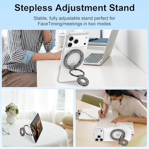 Magnetic Phone Ring for MagSafe Grip, Dual-Sided Magnetic Finger Ring Stand - color: Black