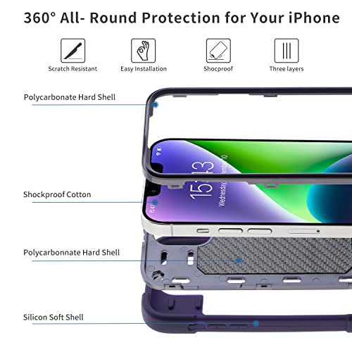 MARKILL Compatible with iPhone 14 Plus Case 6.7 Inch with 360 Degree Rotate Ring Stand, Military Grade Drop Protection Full Body Rugged Heavy Duty Protective Cover for iPhone 14 Plus - color: Deep Purple, size: iPhone 14 Plus 6.7"