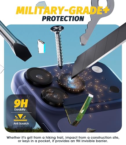 (3 Sets) Orzero Camera Lens Protector Compatible for iPhone 17 Pro&17 Pro Max&16 Pro&16 Pro Max&15 Pro&15 Pro Max&14 Pro&14 Pro Max, [EZ Install] [Case-Friendly] 9H Tempered Glass CD Pattern Lens Cover, Military-Grade Shockproof, HD Clarity Anti-Glare - B