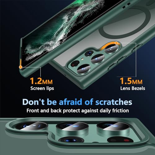 Hensinple for Samsung Galaxy S22 Ultra Case Magnetic, Galaxy S22 Ultra Phone Case [Compatible with Magsafe] Wireless Charging Translucent Back Shockproof Cover Case 6.8 Inch, Green - color: Green-S22 Ultra, size: Galaxy S22 Ultra 6.8 inch