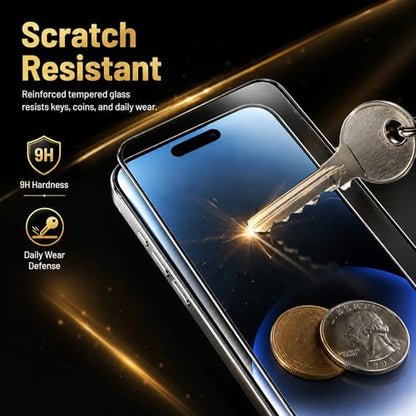 2 Pack Screen Protector for iPhone 15 Plus, 9H Tempered Glass, HD Clear, Anti-Scratch, Bubble-Free Easy Installation, Case Friendly