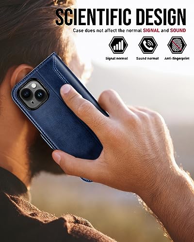 OCASE Compatible with iPhone 15 Wallet Case, PU Leather Flip Folio Case with Card Holders RFID Blocking Kickstand [Shockproof TPU Inner Shell] Phone Cover 6.1 Inch 2023, Retro Blue - color: Retro Blue