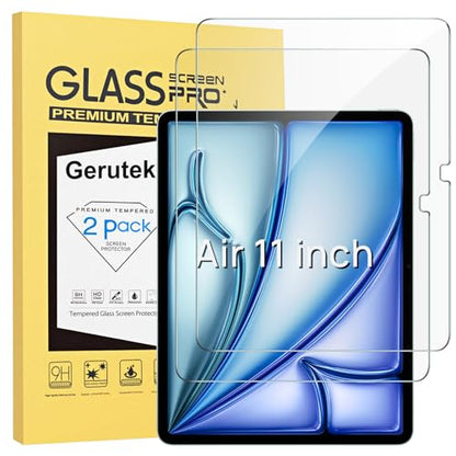 Gerutek 2-Pack Screen Protector for iPad Air 11-inch M4/M3/M2 (2026/2025/2024) Tempered Glass Film for iPad Air 8th/7th/6th Generation 11 inch 9H Hardness, Apple Pencil Compatible & Case Friendly - size: iPad Air 11" M4/M3/M2