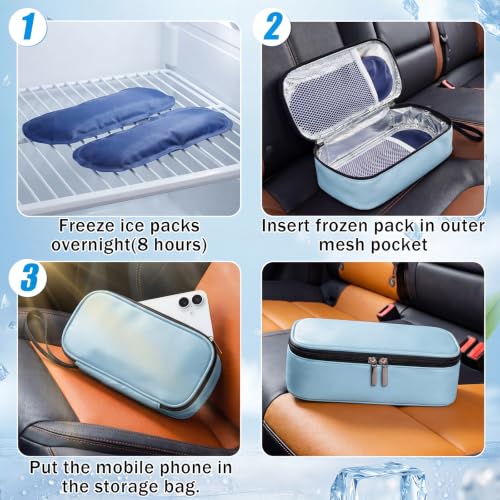 Phone Cooler Bag for Beach, Portable Phone Cooling Pouch with 2 Reusable Ice Packs, Keeps Cool in Extreme Heat for Car Pool Hiking, Extends Battery Life, Fits All Smartphones(Blue,PU) - color: Blue