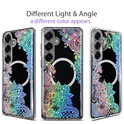 Magnetic for Samsung Galaxy S26 Plus Case, Compatible with MagSafe, Cute for Women Girls, 10FT Military Grade Protective Cover for Galaxy S26 Plus Case Glitter, Clear Bling Lace Mandala - size: 6.7 inch (for Galaxy S26 Plus)