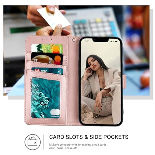 Wallet Case for iPhone 12 and iPhone 12 Pro, [RFID Blocking] 3 Card Holder Stand with Credit Card Slot PU Leather Magnetic Protective Flip Cover for iPhone 12/12 Pro (Pink) - color: Pink