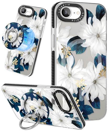 Lotadilo Cute Case for iPhone 17e/16e for Women Girls - Funny Blue Flower Design Compatible with Magsafe Magnetic Ring Holder Stand Fashion TPU Phone Covers for iPhone 17e/16e Phone Case - color: Blue Flower, size: for iPhone 16e