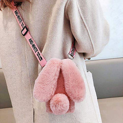 Rabbit Ear Case for Moto G Stylus 5G 2024, Crossbody Strap Case Fuzzy Fluffy Cute Girls Kids Plush Ball Bunny Fur Soft Bumper Protective Cover, Pink - color: Pink, size: Moto G Stylus 5G 2024