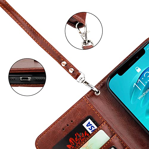 Bocasal Detachable Wallet Case Card Holder for iPhone 14, Brown | RFID Blocking Kickstand Card Slots Holder PU Leather Magnetic Shockproof Wrist Strap Removable Flip Protective Cover 6.1 inch - color: Brown