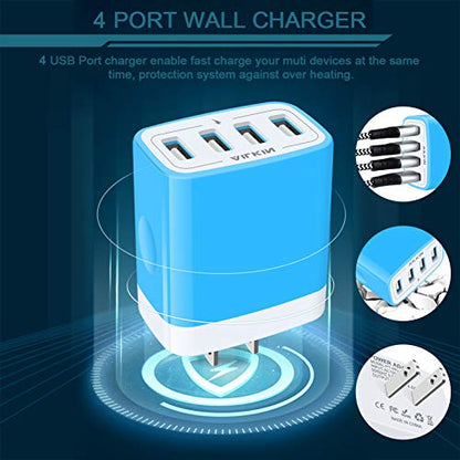 USB Charger Cube, Wall Charger Plug, AILKIN 4.8A 4-Muti Port USB Adapter - color: Blue