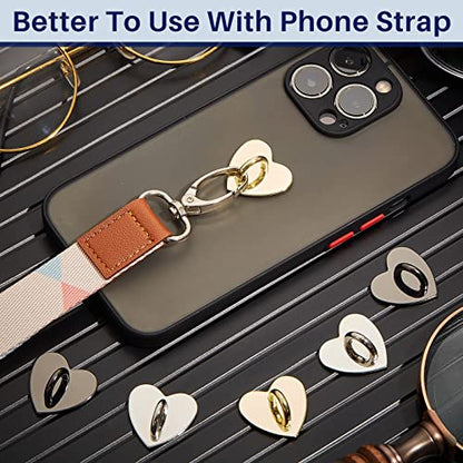Moxweyeni 6 Pcs Cell Phone Ring Holder, Heart Phone Charm Hook Adhesive Smartphone Finger Ring Stand Sticky Metal Loop Grip for Cellphone Case Pad Tablet DIY Accessories