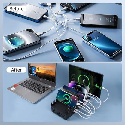 24 Ports 300W Charging Station for Multiple Devices with 10 Cables