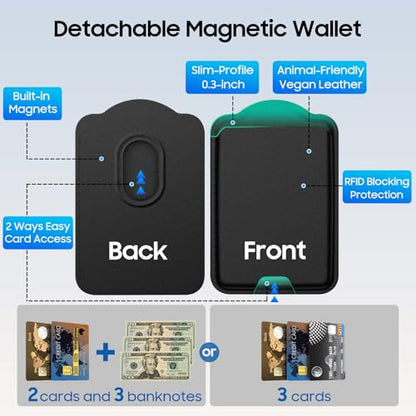 Magnetic for Samsung Galaxy S26 Plus Wallet Case with Card Holder﻿ | Compatible with MagSafe, Shockproof Phone Cover with Detachable RFID Blocking Card Slot, Black - color: Black, size: S26 Plus 6.7"