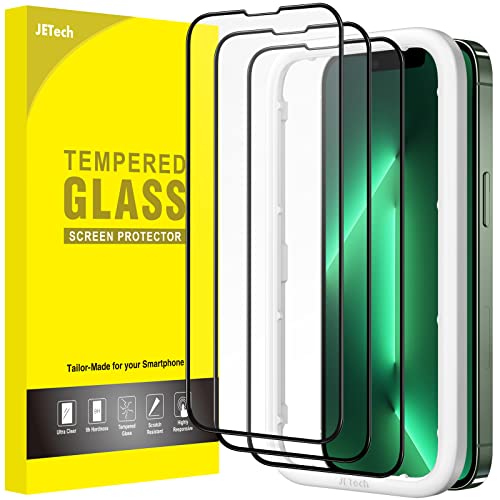 JETech Full-Coverage Screen Protector for iPhone 13 Pro Max, 3-Pack | Black Edge Tempered Glass, Easy Installation Tool, HD Clear, Case-Friendly - size: iPhone 13 Pro Max
