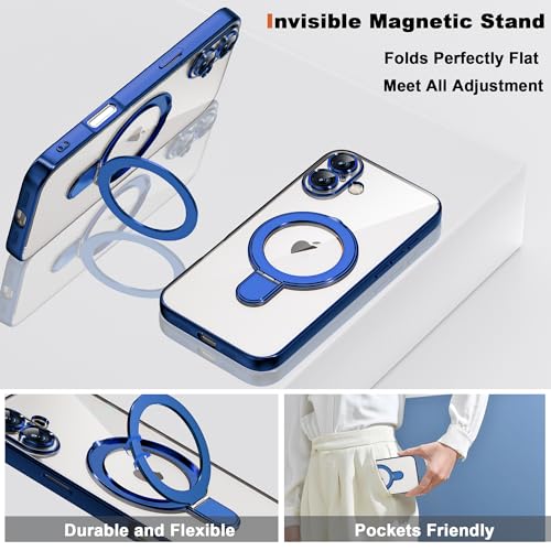 Plating Clear Phone Case for iPhone 16 with Stand 6.1", Blue - color: Blue, size: Iphone 16