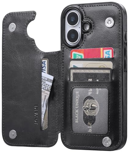 Wallet Case Compatible with iPhone 16 Plus 6.7”, Slim Protective Case with Card Holder,Premium PU Leather Kickstand Card Slots Case with Double Magnetic Clasp-Black - color: Black, size: iphone 16 Plus 6.7"