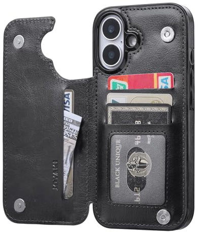 Wallet Case Compatible with iPhone 16 Plus 6.7”, Slim Protective Case with Card Holder,Premium PU Leather Kickstand Card Slots Case with Double Magnetic Clasp-Black - color: Black, size: iphone 16 Plus 6.7"