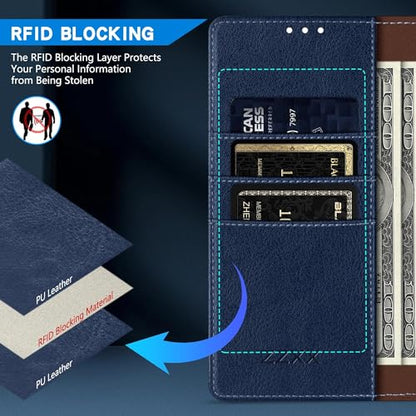 ZZXX for Samsung Galaxy A17 5G Wallet Case with [RFID Blocking] Card Slot Kickstand Magnetic Closure PU Leather Flip Fold Protective Phone Case for Samsung Galaxy A17(Blue-6.7 inch) - color: Blue