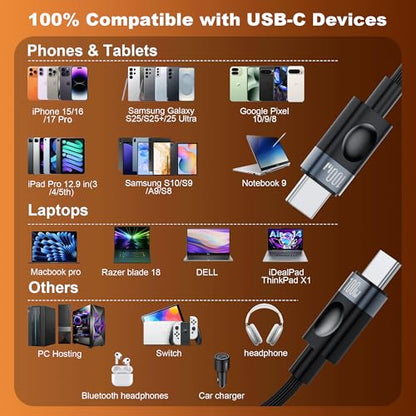 USB C to USB C Cable, 100W Fast Charging Cable, 2-Pack, 10ft, Black - size: 2P-10FT