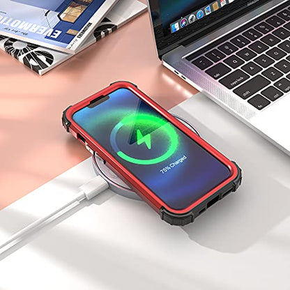 IDweel for iPhone 15 Case with Tempered Glass Screen Protector, 3 in 1 Shockproof Slim Hybrid Heavy Duty Hard PC Cover Soft Silicone Bumper Full Body Case,Red - color: Red