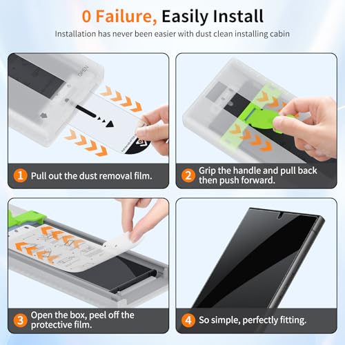 2 Pack Galaxy S24 Ultra 25° Privacy Screen Protector, PET Film with Auto Dust Elimination Cabin, Anti-Glare, Sensitive Touch, Bubble-Free, Case Friendly - color: S24-PR