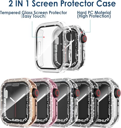 Simpeak 5-Pack Women Bling Screen Protector Case Compatible with Apple Watch 38mm 40mm 41mm 45mm Series 10 42mm 46mm, Screen Case Compatible with iWatch Series 10 9 8 7 6 5 4 3 2 1 (44mm) - size: 44mm(Series 4/5/6/SE)