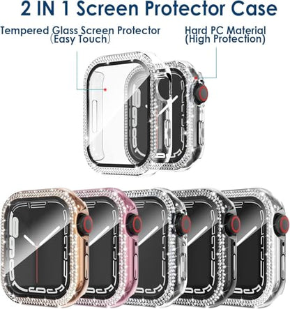 Simpeak 5-Pack Women Bling Screen Protector Case Compatible with Apple Watch 38mm 40mm 41mm 45mm Series 10 42mm 46mm, Screen Case Compatible with iWatch Series 10 9 8 7 6 5 4 3 2 1 (44mm) - size: 44mm(Series 4/5/6/SE)