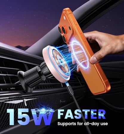 Magnetic Car Charger Mount 15W for iPhone 18-12 Pro Max - color: Pink