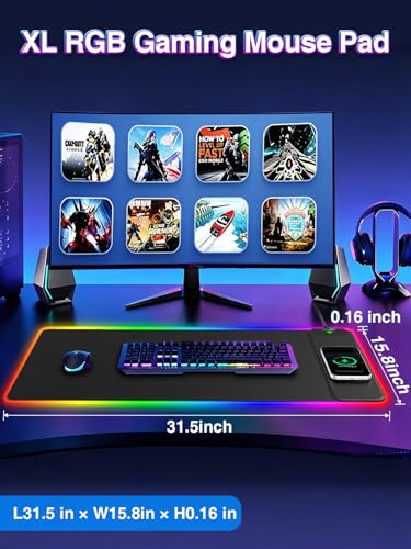 XXL RGB Gaming Mouse Pad with 15W Magnetic Wireless Charger - color: RGB-Magnetic Right Charger-31.5"x15.8"