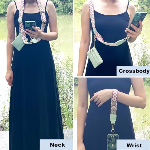 Clip and Go Strap for Phone with Wallet Crossbody, Adjustable Phone-Lanyards with Wallet, Phone Lanyard with Zippered Pouch, Crossbody iPhone Straps for All Phones, Black Pattern - color: Black pattern